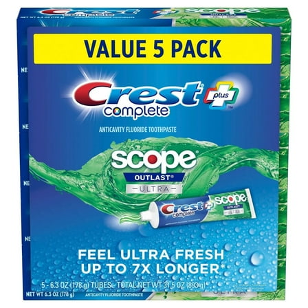 Crest Complete   Scope Outlast Ultra Toothpaste 6.3 Ounce (Pack of 5)