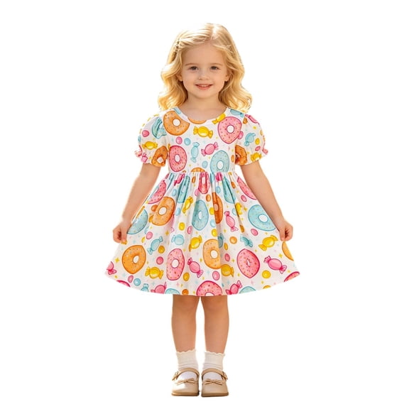 WERYOUNG Toddler Girls Dresses Short Sleeve Crewneck Cartoon Prints Holiday Dress Dance Party Dresses Trendy Sundress 9-12 Months