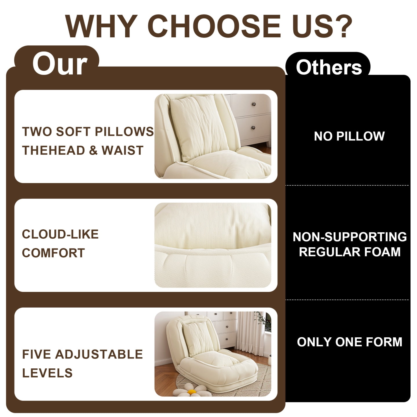 Human Dog Bed with 5 Adjustable Positions, 2 in 1 Folding Lazy Sofa Bed, Corduroy Orthopedic Big Bean Bed for Living Room, Beige