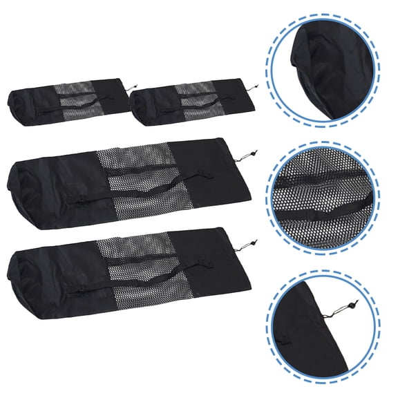 YUNLIGHTS 4Pcs Outdoor Yoga Mat Carrier Bag Black with Mesh Design Convenient Storage