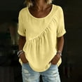 thumbnail image 6 of Women Oversized Short Sleeve Top Solid Casual Crew Neck Ruffle Hem Badydoll Summer Blouses Peplum Pleated Tops Yellow XXL, 6 of 9
