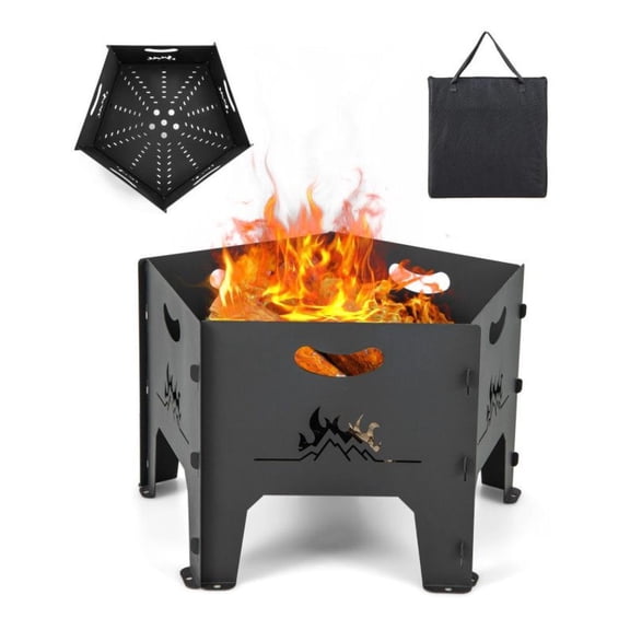 Portable Fire Pit 19 Inch, Collapsible Wood Burning Fireplace with Carrying Bag