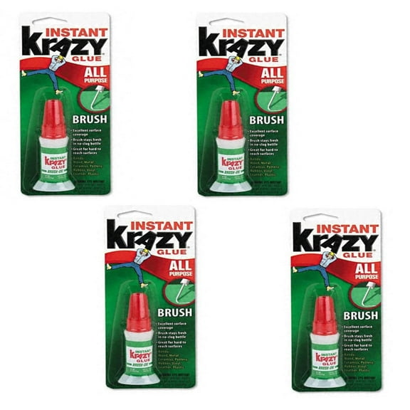 Krazy Glue Brush-On Glue KG92548R - Liquid Adhesive - 4 Pack, 5 g Tube