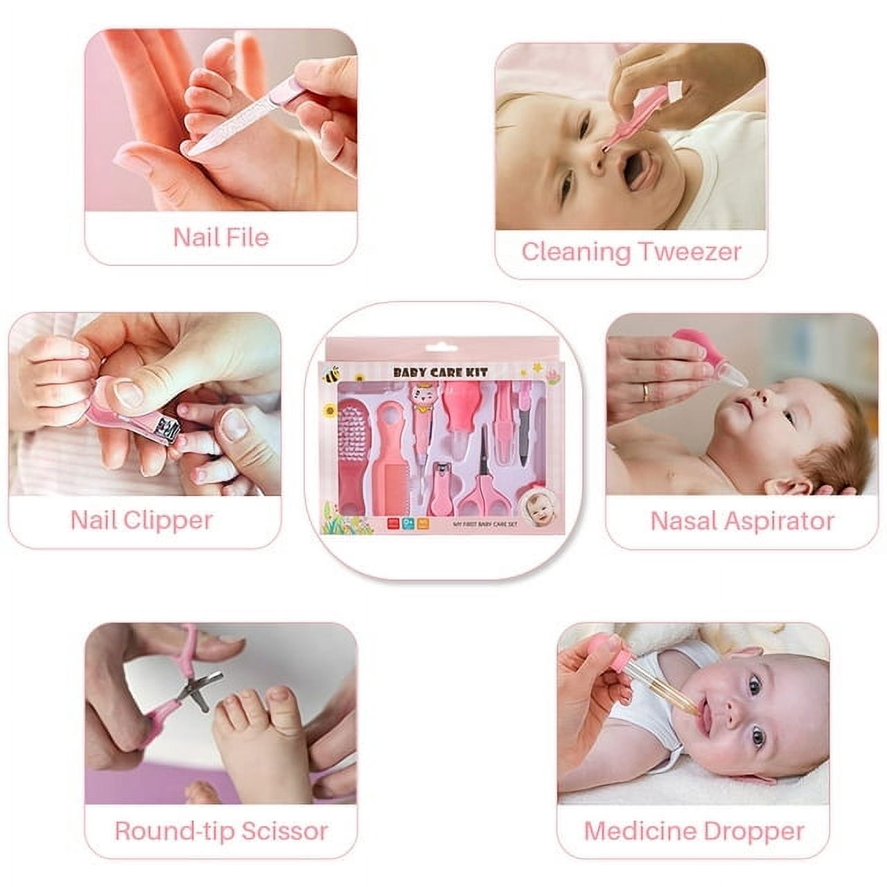 10 in 1 Baby Healthcare and Grooming Kit for Girl Boy Care Kit Toddlers Nail Clippers (Pink)