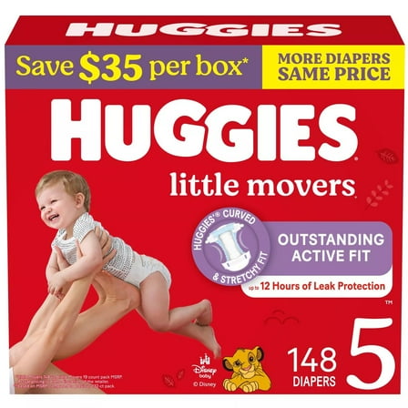 Huggies Little Movers Baby Diapers, Size 5 (27  Pounds), 148 Count