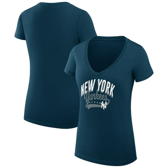 Women's G-III 4Her by Carl Banks  Navy New York Yankees Filigree Team V-Neck Fitted T-Shirt