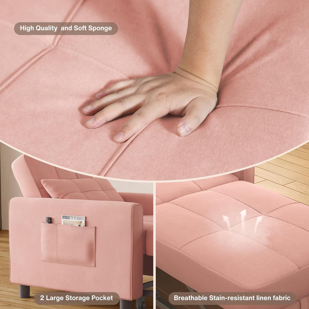 Convertible Sleeper Chair, Aiho 3-in-1 Convertible Sofa Bed Recliner Chair with Pull Out Couch - Pink