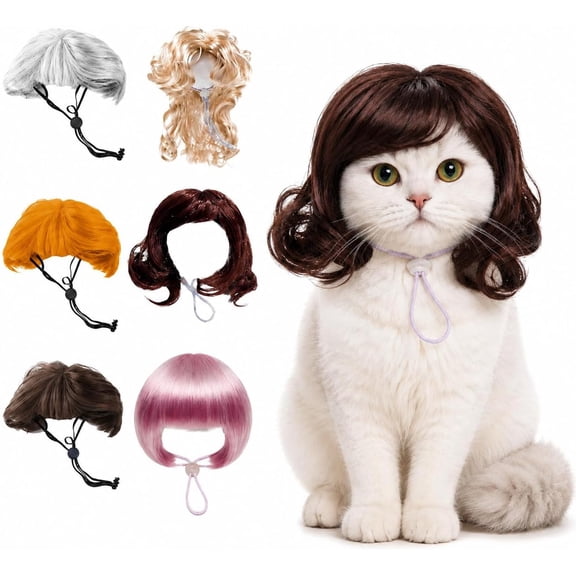 Pet Wigs 6 Pack Adjustable Funny Dog and Cat Costume Hairpieces, Funny Pet Costume Wigs With Soft Mesh Lining And Adjustable Straps For Halloween, Parties, Photos, And Small To Medium Pets(RL)