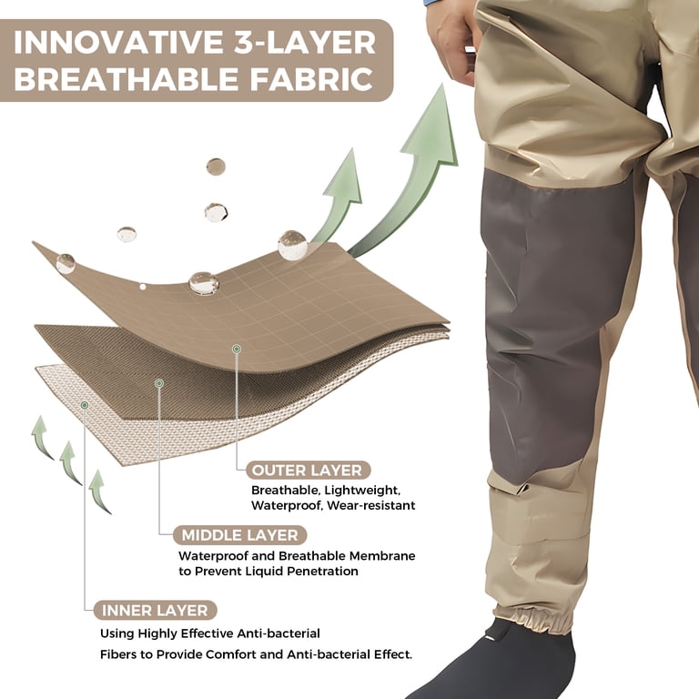 Breathable Chest Waders for Men & Women, 3-Ply Nylon/PVC  display picture 1