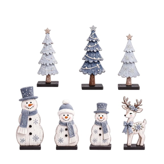 Christmas Table Decor Wooden Snowman Tree Deer Decor, Rustic Christmas Tiered Tray Decor, Christmas Table Centerpiece for Xmas Party Home Office Shelf