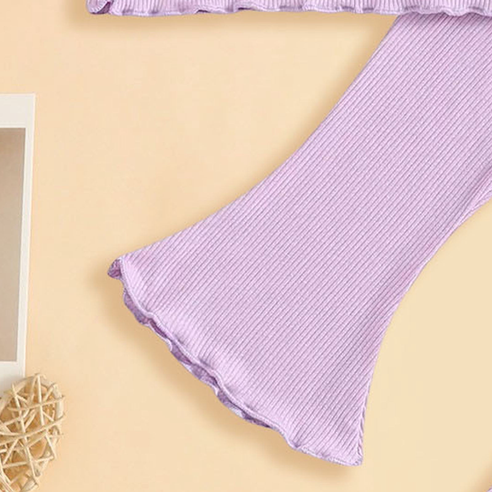 Faraee Baby Girl Clothes Summer Knit Ruffle Short Sleeve T-Shirt Tee Flare Pants Set 2Pcs Toddler Bell-Bottoms Outfits 12 18 24 Months 2t 3t 4t 5t Purple