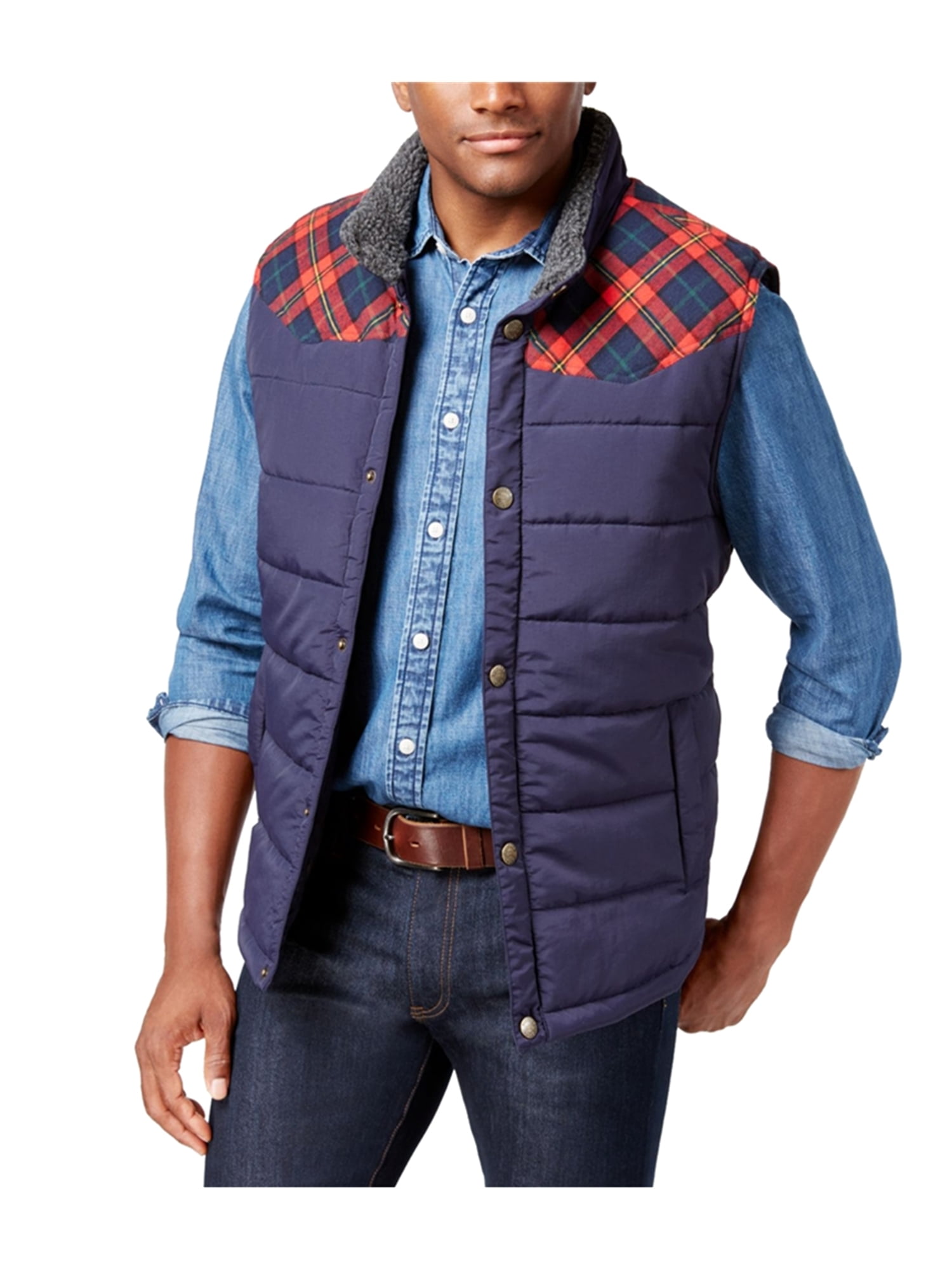 Weatherproof Weatherproof Mens Vintage Pieced Plaid Puffer Vest