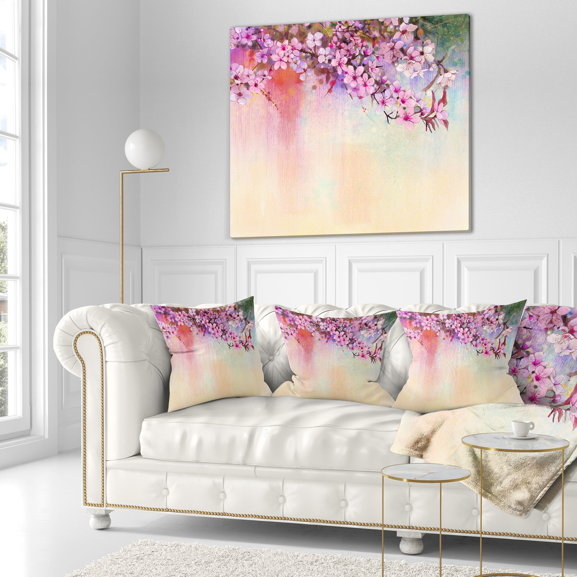 Designart Watercolor Painting Cherry Blossoms - Floral Throw Pillow - 16x16
