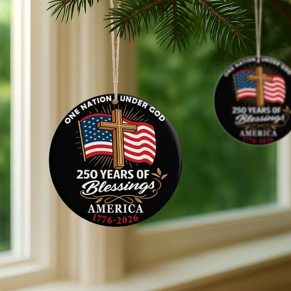 YIBAGA USA Anniversary 250th Ornaments Set 2Pcs, 250 Years of Blessings America Hanging Ornament Decoration Acrylic Pendants Home Decor, 4 inch