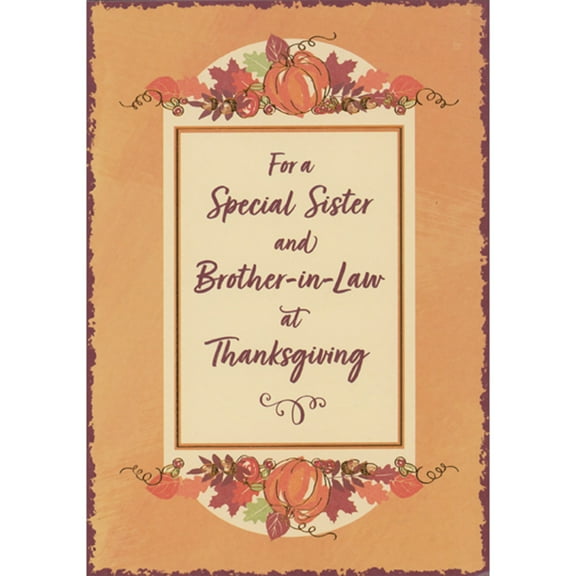 Designer Greetings Foil Accented Pumpkins and Acorns Around Frame Thanksgiving Card for Sister and Brother-In-Law