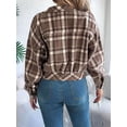 thumbnail image 6 of Women'S Long Sleeve Cropped Flannel Plaid Shacket Button Down Plaid Crop Short Jacket Coat Brown S, 6 of 10