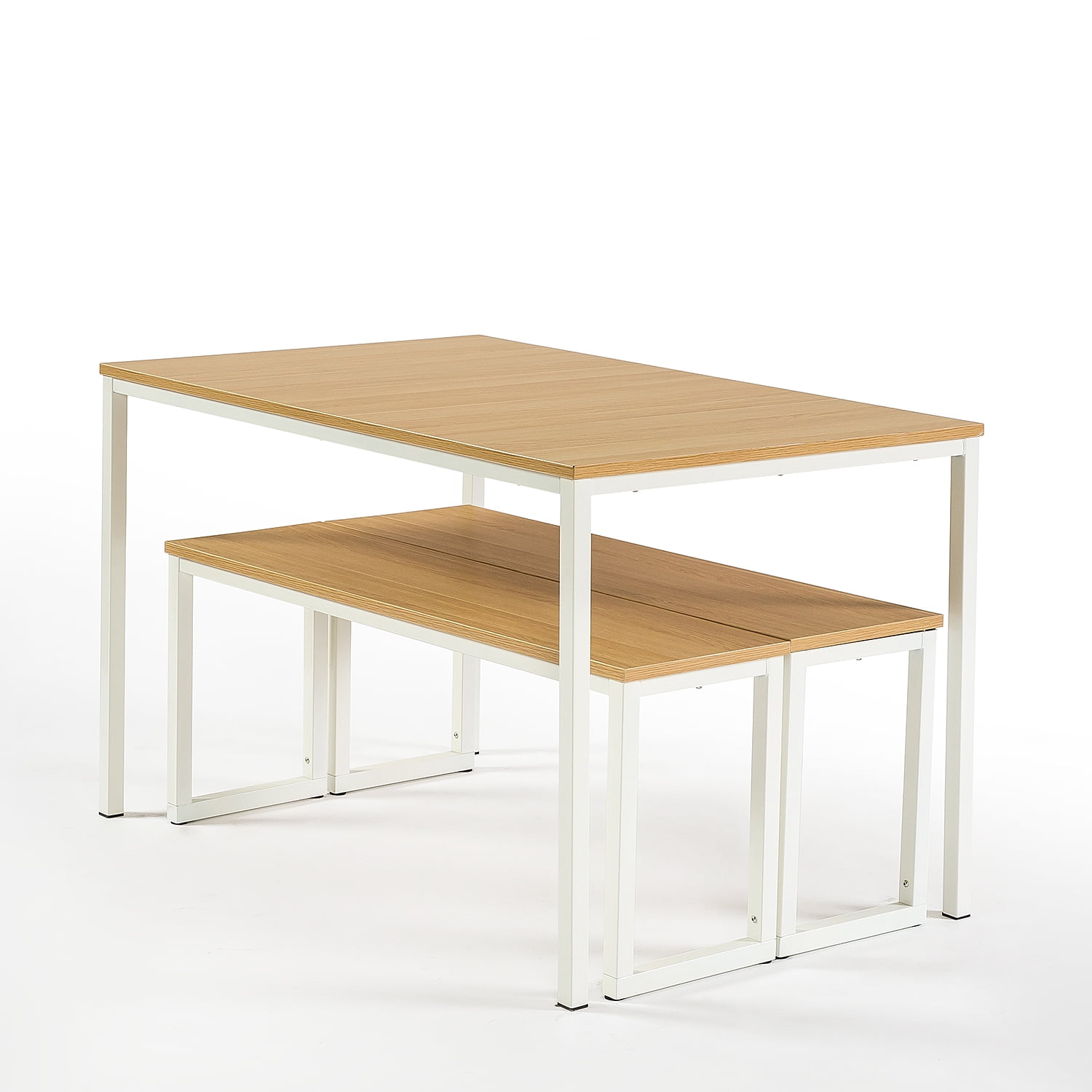 Zinus Louis 48" White Metal Dining Table with Benches, 3 Piece Indoor Dining Set