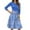 Blue, variant on WTOBBY Women's Fashion Floral Print Belted Round Neck 3/4 Sleeve Dress, Casual Flowy Midi Sundress with Feminine Waist Accent,Blue L