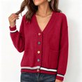 thumbnail image 5 of PBFRDSJ Women's Knit Cardigan Sweaters Contrast Striped V Neck Colorful Button Open Front Sweater Long Sleeve Knit Outerwear with Pockets Free Sizes, 5 of 6