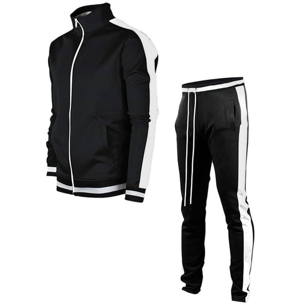 Ediodpoh Mens Casual Sports Zipper Set Cardigan Color Matching