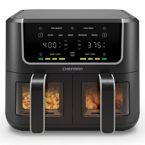 Chefman TurboFry 6-Quart Dual-Basket Air Fryer with Easy View Windows, Sync Finish, Digital Touch Controls