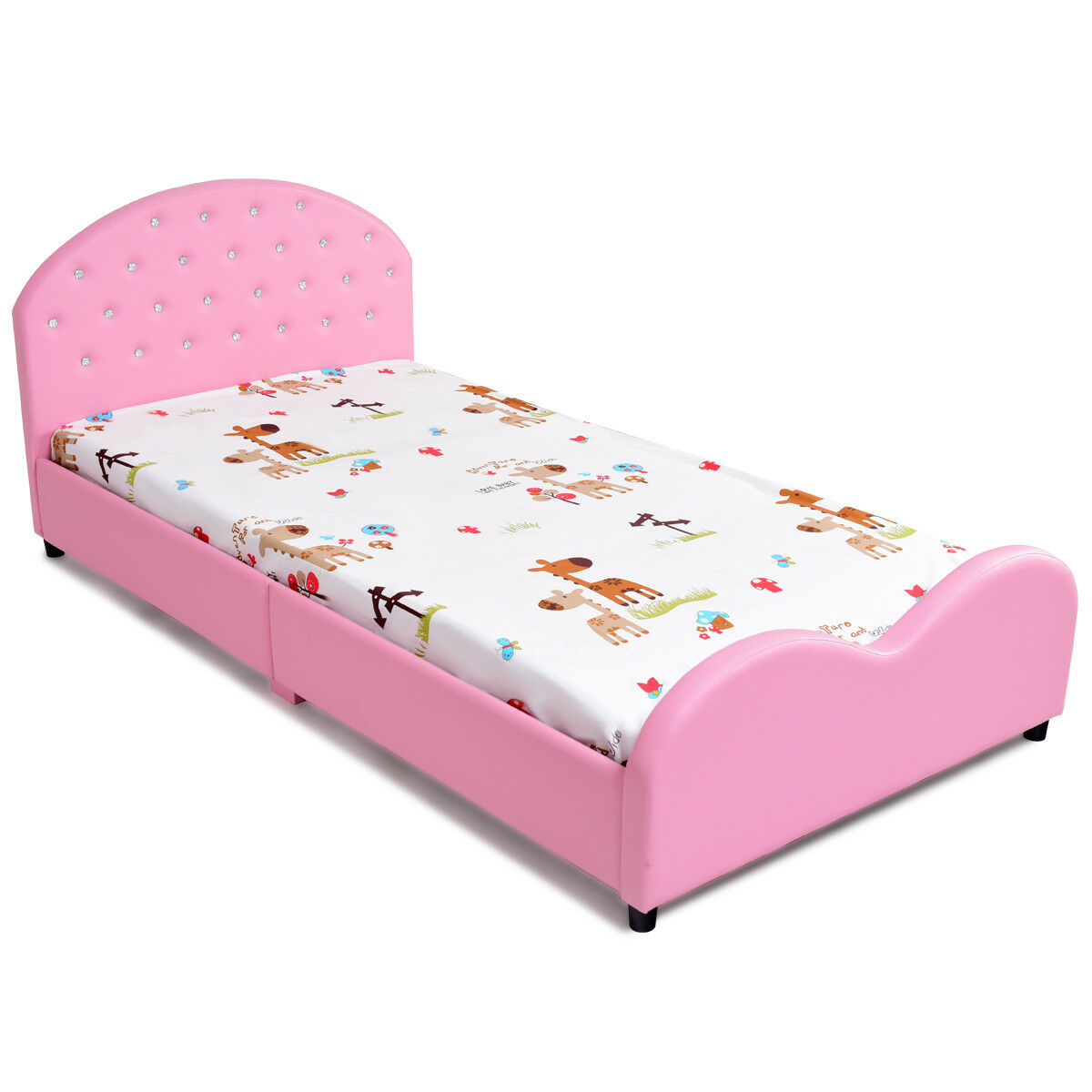 Costway Kids Children PU Upholstered Platform Wooden Princess Bed Bedroom Furniture Pink - image 8 of 9