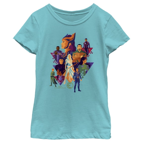 Girl's Marvel Eternals Triangle Portraits Graphic Tee Tahiti Blue X Large