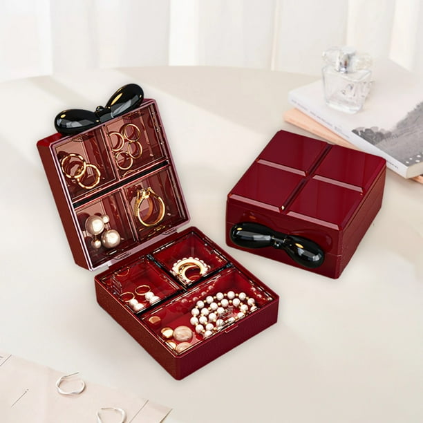 Caja organizadora de joyería portátil con 7 compartimentos para pendientes, anillos y objetos pequeños - Estuche de plástico duradero para almacenamiento