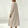 thumbnail image 4 of Dpjklzsn Women's Cotton Linen Blend Round Neck Maxi Dress with Long Sleeves, Side Pockets and Relaxed Fit, 4 of 8