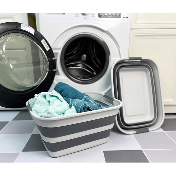 SAMMART Set of 2 Collapsible Plastic Laundry Basket - Foldable Pop Up Storage Container/Organizer - Portable Washing Tub - Space Saving Hamper/Basket
