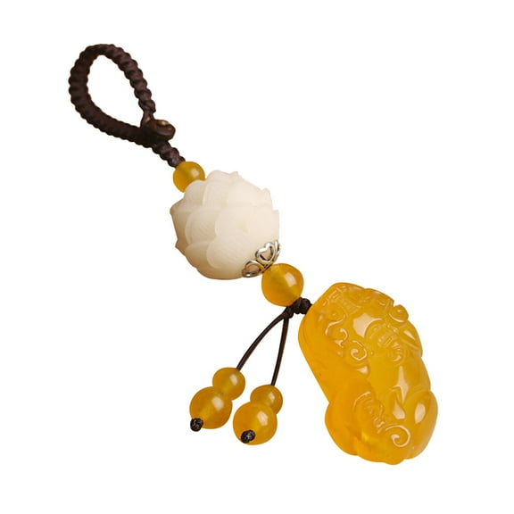 RXIRUCGD Keychain, Natural Agate Jade Troops Pendant Feng Shui Keychain Luck Gifts For Men Women Bags Key Ring,Yellow