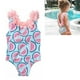 thumbnail image 5 of Traje de baño para niños con estampado de sandía y decoración de flores en 3D, traje de baño de una pieza para niña para playa, rosa y azul, 120 cm/47,2 pulgadas, 5 of 12