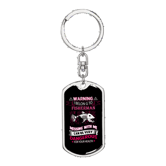 Belong To Fisherman Fishing Stainless Steel or 18k Gold Premium Swivel Dog Tag Keychain