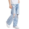 thumbnail image 4 of Girls Wide Leg Jeans Streetwear Fashion Elastic Waist Ripped Denim Pants Trousers with Pockets Size 6-13, 4 of 6