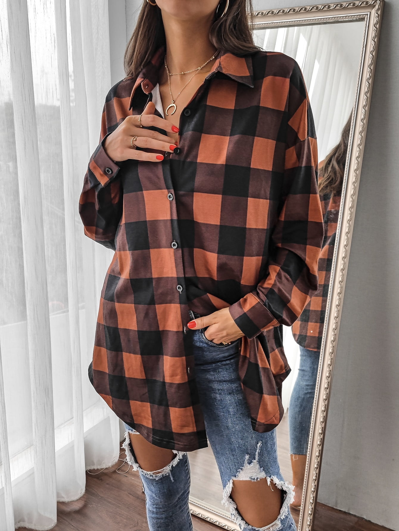 Multicolor Casual Women's Buffalo Plaid Drop Shoulder Top 2022 XL(12) Y048D  - Walmart.com