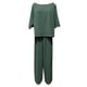 thumbnail image 4 of Traje de lino de pierna ancha sólida de manga corta con cuello redondo suelto informal de moda de verano para mujer Wmkox8yi bvn2608, 4 of 4