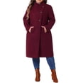 thumbnail image 2 of Agnes Orinda Women's Plus Size Overcoat Classic Stand Collar Long Sleeve Back Split Winter Long Coat with Pockets 1X Burgundy, 2 of 6
