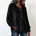 thumbnail image 2 of Women's Solid Velvet Long Sleeve Tops Notched V Neck Loose Tunic Shirts Business Casual Blouses Fall Winter Dressy Tops Daily Outfits Black, 2 of 7