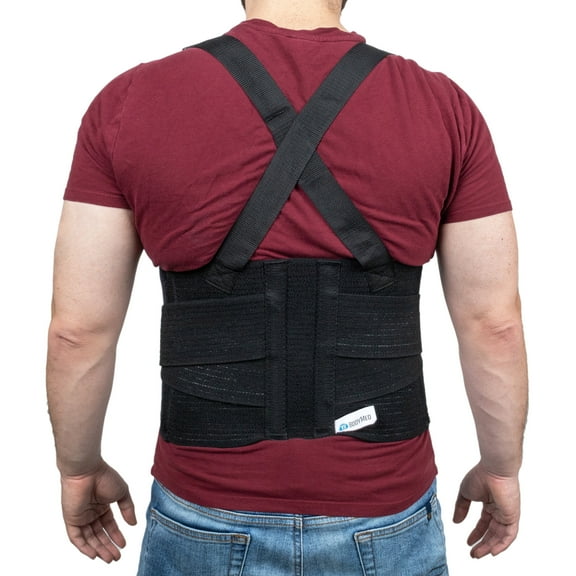 BodySport Ultra Lift Back Support, Regular (32" - 44" Waist) - Heavy-Duty Adjustable Back Brace for Lifting - Lumbar Posture Support Belt with Suspenders in Black