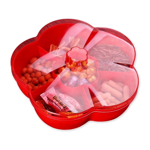 Bandeja para servir bocadillos con forma de flor, caja de almacenamiento de bocadillos con tapa para nueces, dulces, frutas secas, organizador de almacenamiento de alimentos, plato de bocadillos dividido (rojo) LingWen 8390612775574