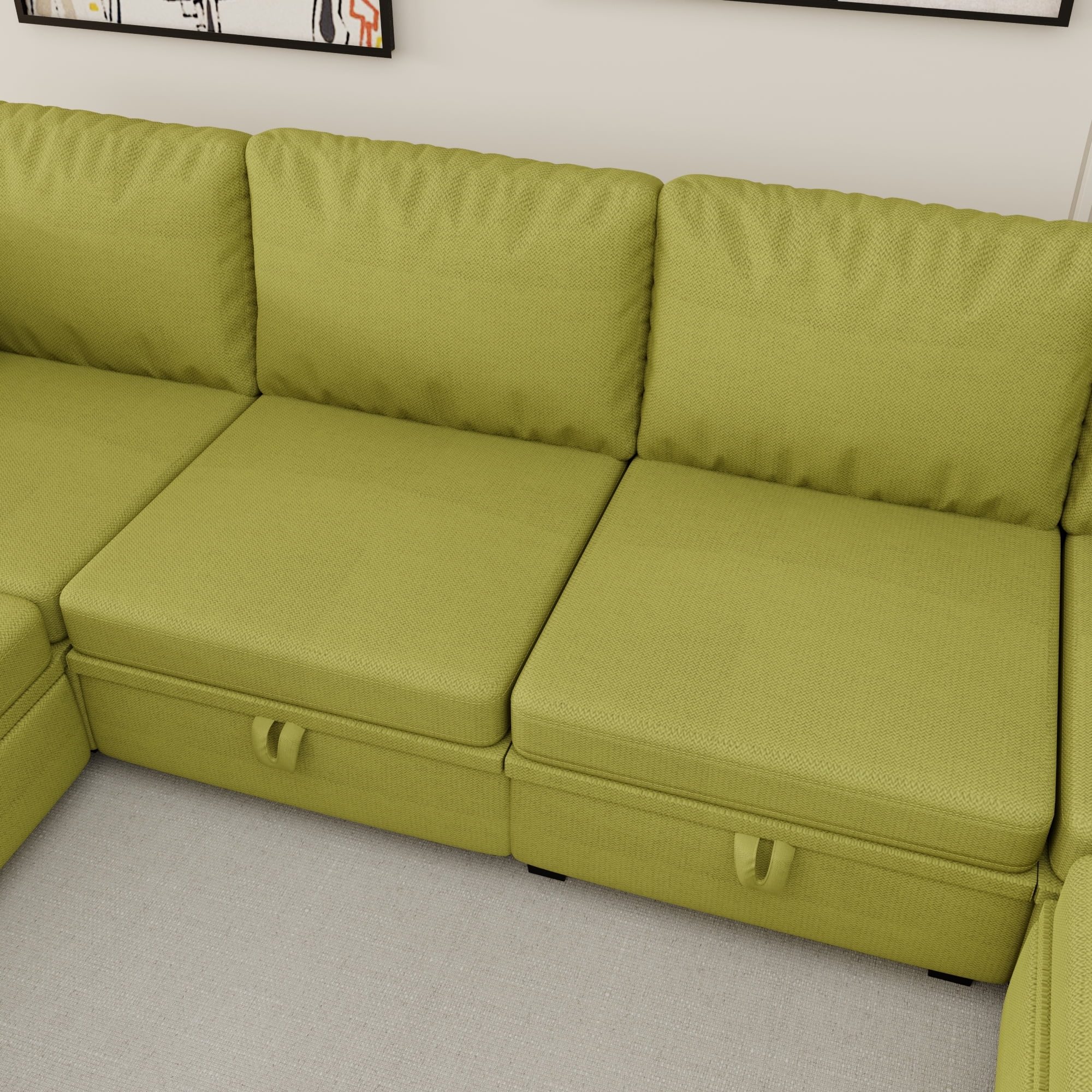 Aukfa 110" Linen Storage Sectional Couch for Living Room, Modular Sleeper Sofa U-shaped sofa, Olive