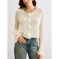 thumbnail image 5 of Women's Fall Crewneck Cropped Sweater Trendy Long Sleeve Camellia Decoration Knit Pullover Jumper Tops White S, 5 of 10