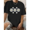 thumbnail image 1 of Camiseta De Verano Para Mujer, Cuello Redondo, Para Mochilero, Vacaciones En La CalleRetro-Inspired Daisy Print Women's T-Shirt - Casual Round Neck, Short Sleeve, Polyester, Machine Washable, Black, 1 of 6