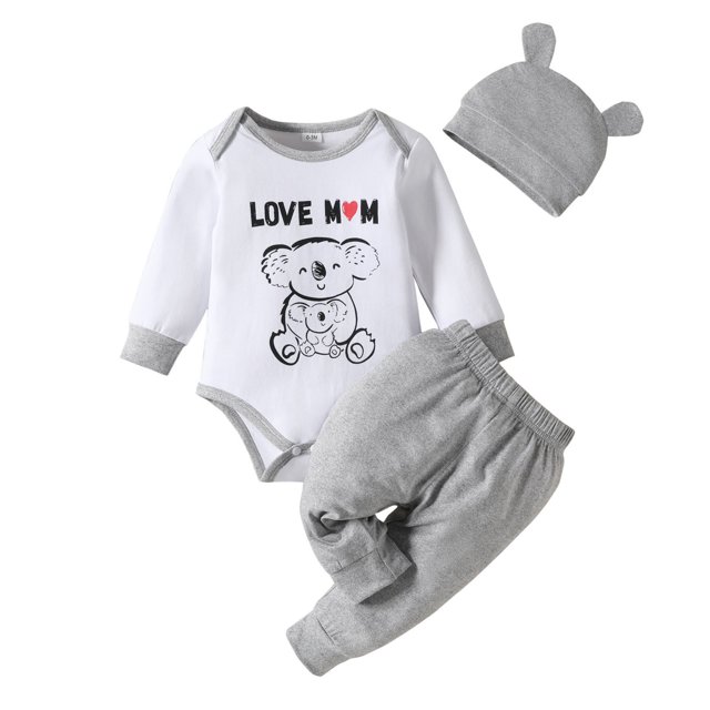 Gibobby Conjunto térmico bebé Bebé Niños Niñas Manga Larga Mono Estampados De Animados Pantalones Sombrero Trajes(Blanco, 12-18 Meses)