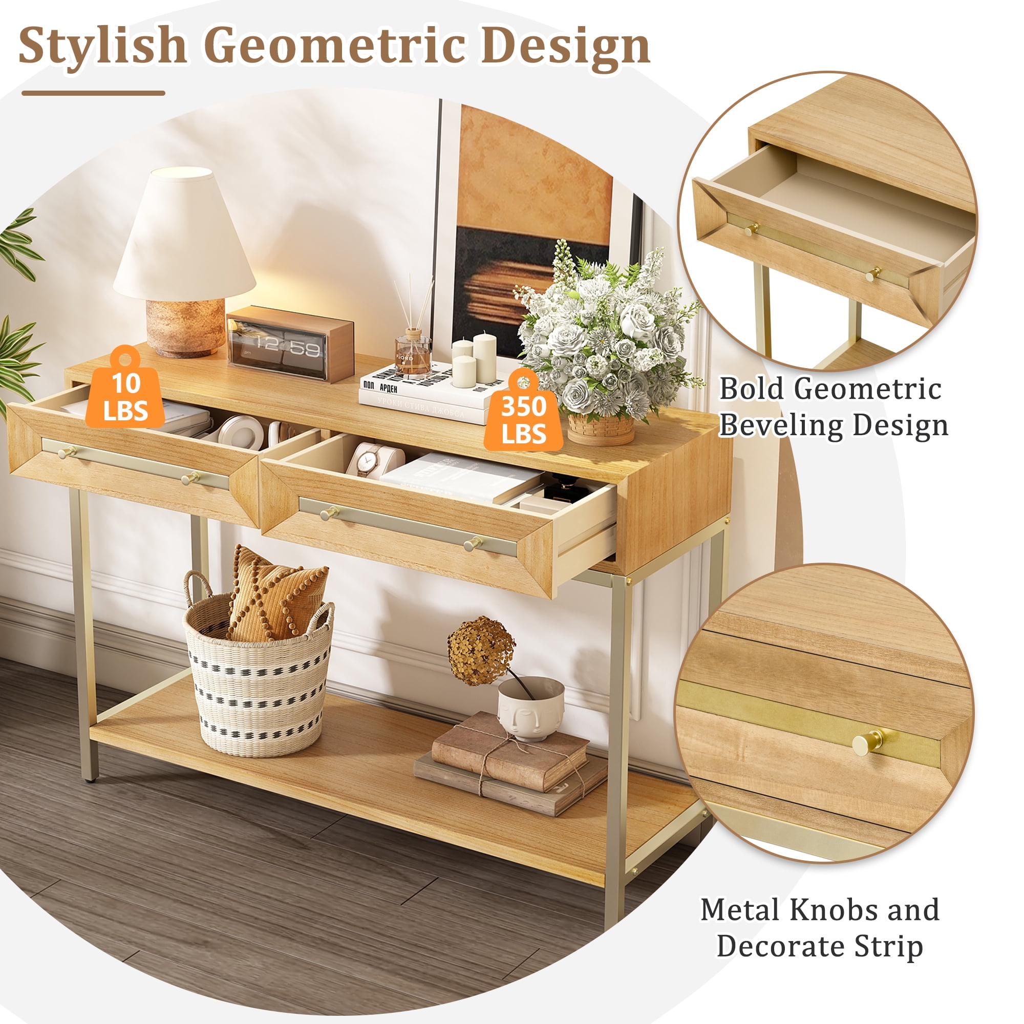 EUROCO Retro Hallway Table Sofa Table for Hallway,Living Room,Natural
