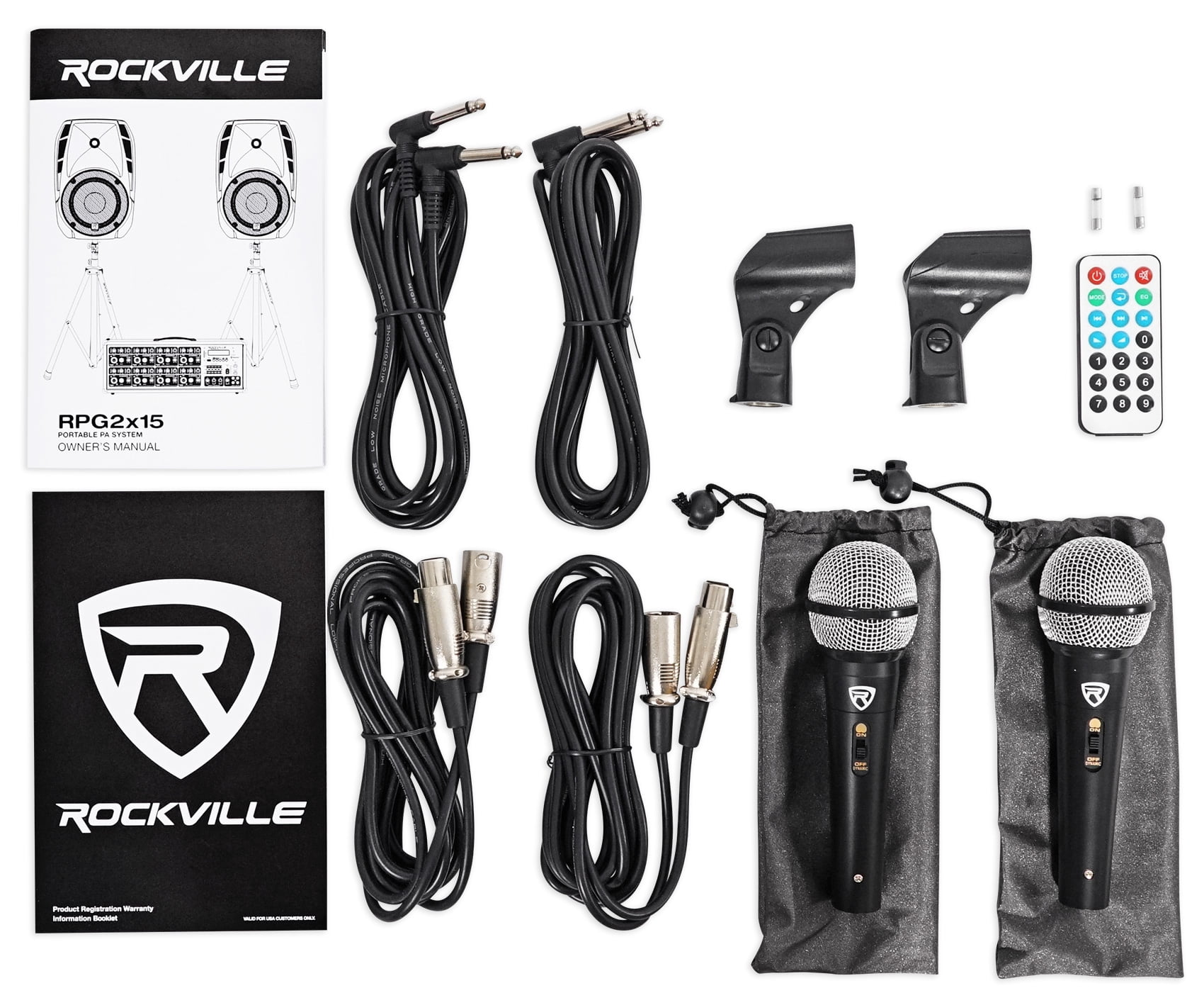 Rockville RPG2X15 15" Portable PA System w/Speakers+Mixer+Stands+Mics+Bluetooth