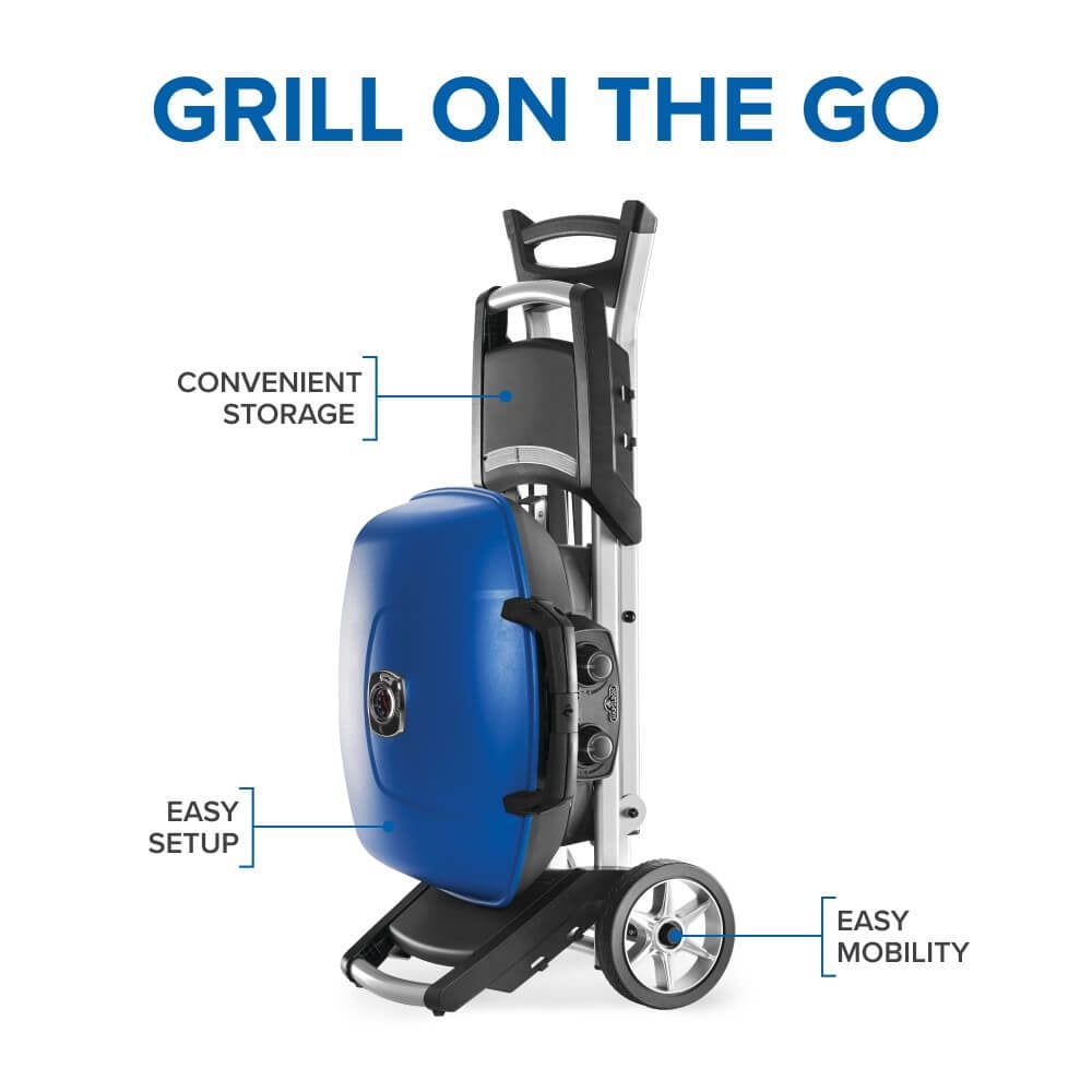 Napoleon TravelQ 285X 1-Burner Portable Propane Gas Grill in Blue with Scissor Cart