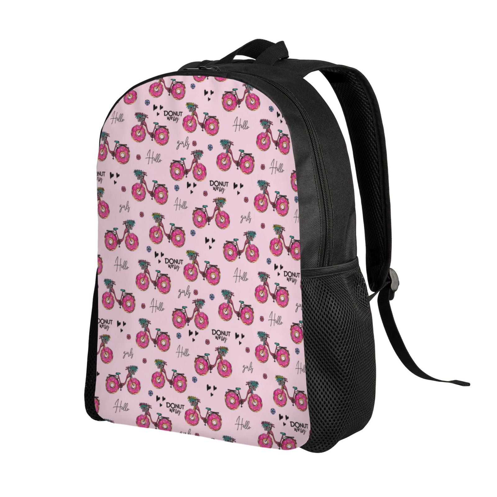 Xecao Bike with Donut Wheels Print School Backpack with Laptop Compartment Small Travel Laptop Backpack for Women Men Waterproof College Backpack Simple School Bag