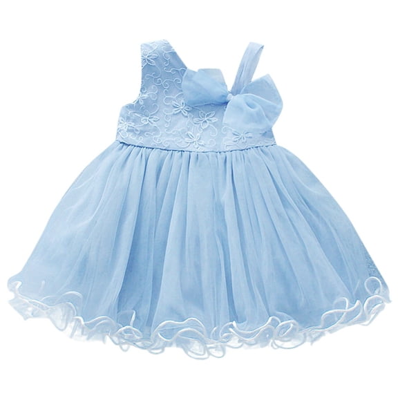 SonxaHe Newborn Girls' Dress Floral Prints One-Shoulder Tulle Dresses Kids Solid Party Cute Princess Mesh Dresses Blue,Sized 3-6 M