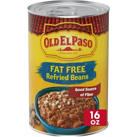 Old El Paso Fat Free Refried Beans, Fat Free Mexican Beans, Refried Beans, 16oz, Pack of 4